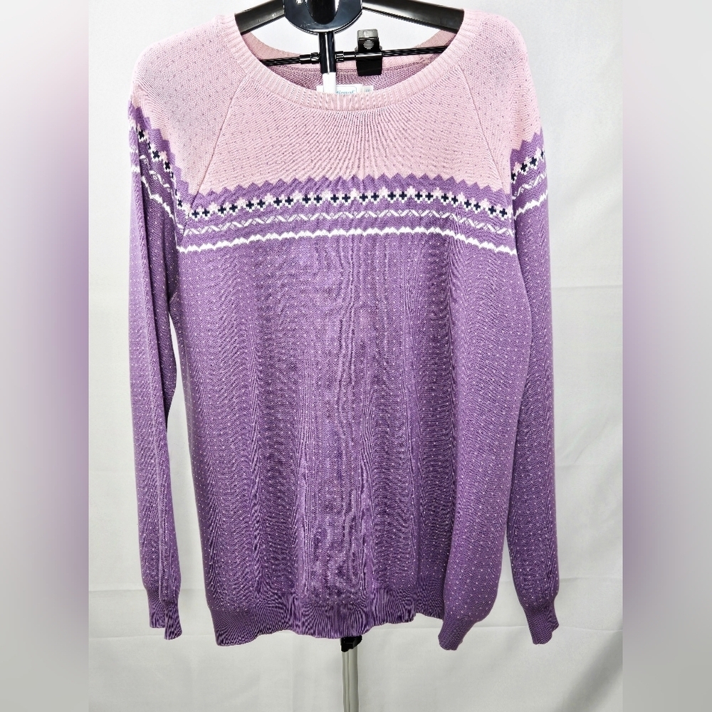 National 100% Cotton Purple Fair‎ Isle Lagenlook Cottagecore Sweater, 1X